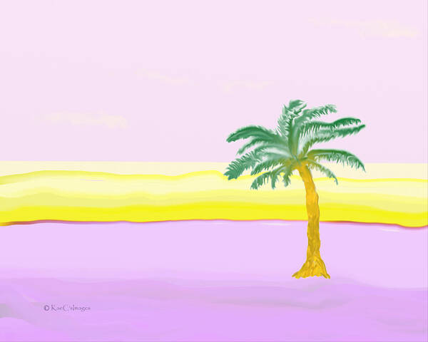 Beach Scene Art Print featuring the digital art Landscape in Pink and Yellow by Kae Cheatham
