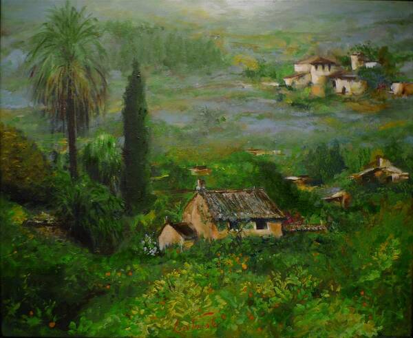 Ttree Art Print featuring the painting Lanscape Vallery Mallorca by Lizzy Forrester