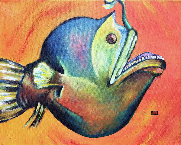 Angler Fish Art Print featuring the painting Lantern Fish by AnneMarie Welsh