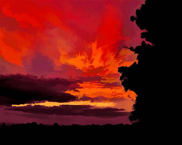 Volcanic Eruption Art Print featuring the digital art Lava Fire Sunrise by Heidi Fickinger