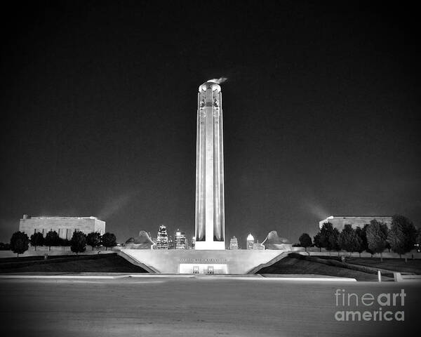 Liberty Art Print featuring the photograph Liberty Memorial in Kansas City BW by Catherine Sherman