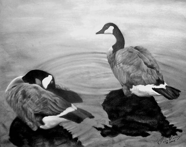 Canadian Geese Art Print featuring the painting Life Mates by David Vincenzi