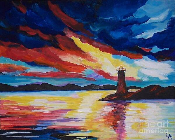 Lighthouse Art Print featuring the painting Lighthouse Storm by Leslie Allen