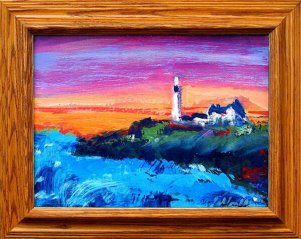 Lighthouses Art Print featuring the painting Lighthouse Sunset by Les Leffingwell