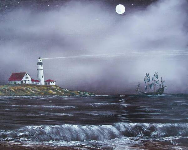 Seascape Art Print featuring the painting Lighthouse by Tony Rodriguez