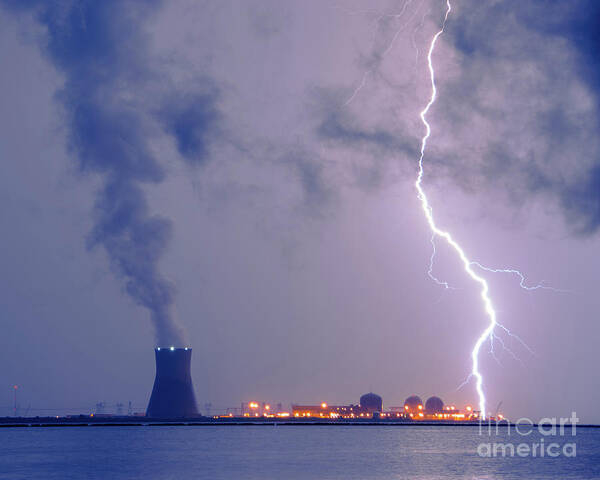 Clouds Art Print featuring the photograph Lightning and Salem Power Plant 2 Landscape Photo by PIPA Fine Art - Simply Solid