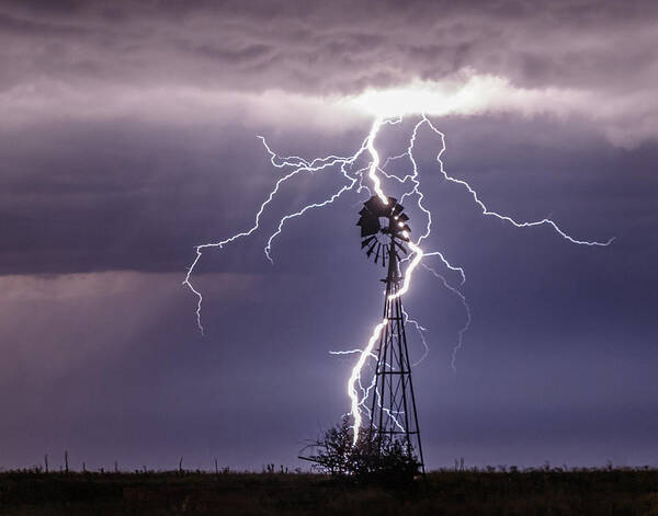 Kansas Art Print featuring the photograph Lightning and Windmill by Rob Graham
