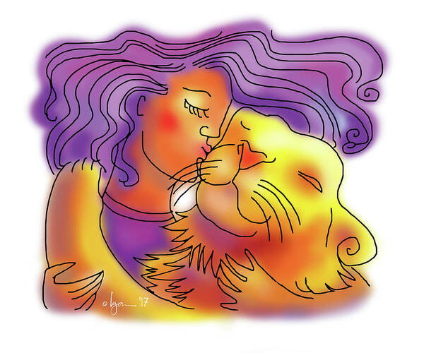 Dogs Art Print featuring the drawing Lion Kiss by Angela Treat Lyon