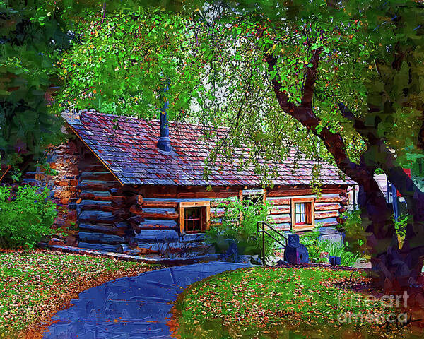 Log-cabin Art Print featuring the digital art Log Cabin In The Woods by Kirt Tisdale