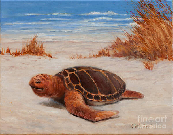 Turtle Art Print featuring the painting Loggerhead Turtle by Glenda Cason
