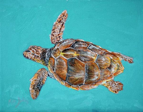 Loggerhead Art Print featuring the painting Loggerhead Turtle Study by Mike Jenkins