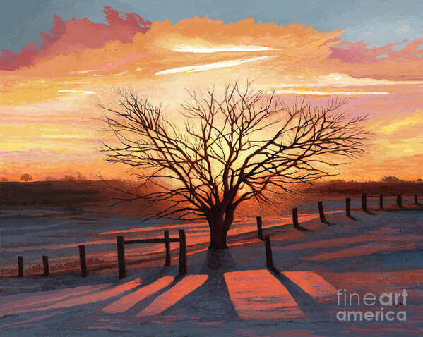 Tree Art Print featuring the painting Long Winter Shadows by Jackie Case