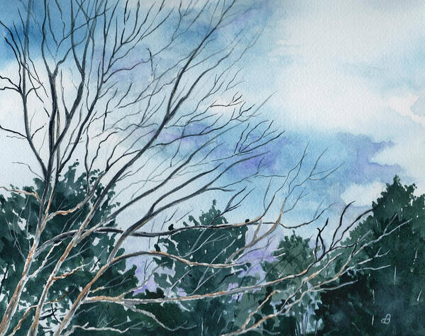 Watercolor Landscape Trees Sky Clouds Blue Art Print featuring the painting Look To The Sky by Brenda Owen