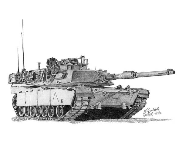 Usmc Art Print featuring the drawing M1A1 A Company Commander Tank by Betsy Hackett