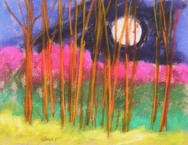 Moon Art Print featuring the painting Magenta Treeline by John Williams