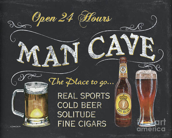Sports Art Print featuring the painting Man Cave Chalkboard Sign by Debbie DeWitt