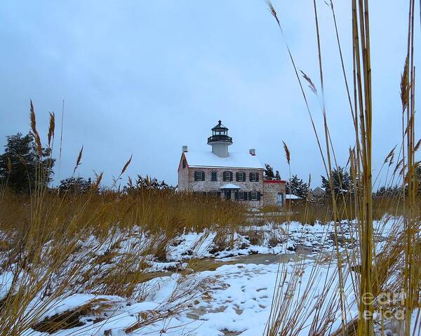 East Point Lighthouse Art Print featuring the photograph March Snow at East Point Lighthouse by Nancy Patterson