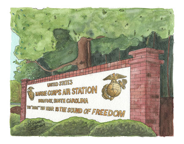 Marine Corps Art Print featuring the painting MCAS Beaufort Welcome by Betsy Hackett