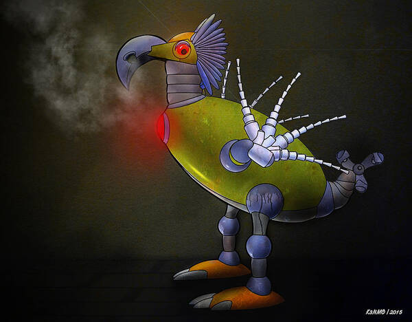 Robot Art Print featuring the digital art Mechanical Bird by Ken Morris