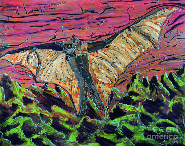 Bat Art Print featuring the painting MegaBat by Rebecca Weeks