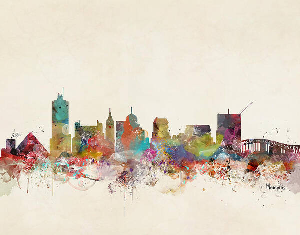 Memphis Tennessee Art Print featuring the painting Memphis Tennessee Skyline by Bri Buckley
