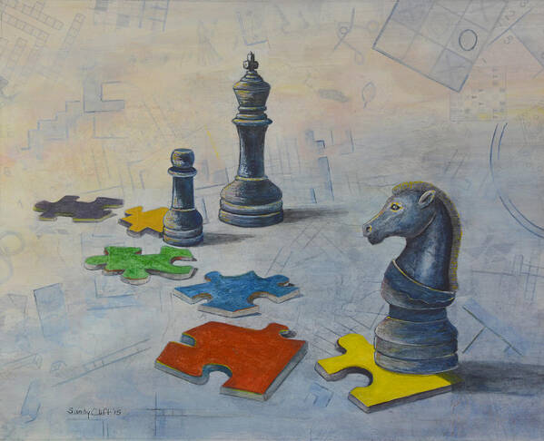 Chess Art Print featuring the painting Mind Games by Sandy Clift