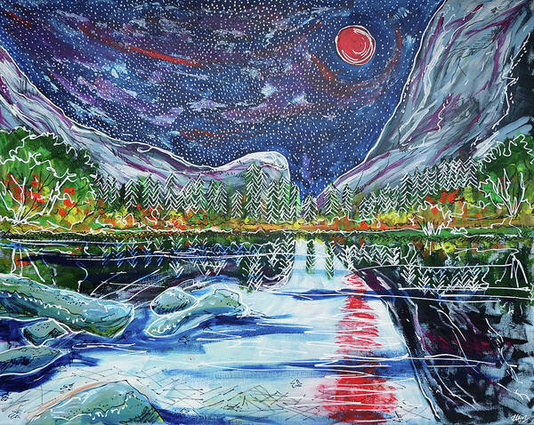 Mirror Lake Art Print featuring the painting Mirror Lake by Laura Hol