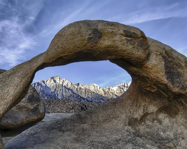 California Art Print featuring the photograph Mobius Arch and Lone Pine Mt. by Cheryl Strahl
