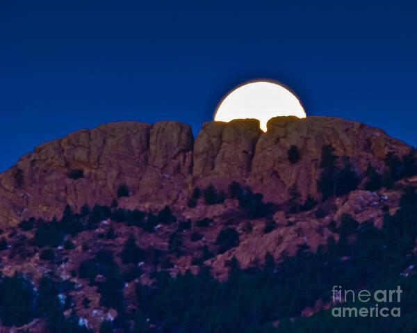 Moon Art Print featuring the photograph Moon Setting Behind Horsetooth Rock by Harry Strharsky