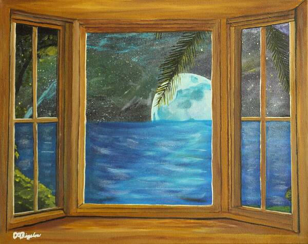 Blue Moon Art Print featuring the painting Moon window by David Bigelow