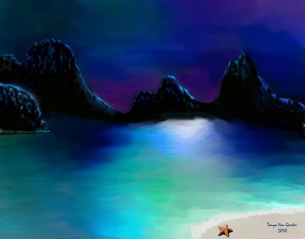 Ocean Art Print featuring the digital art Moonlight Lagoon by Tanya Van Gorder