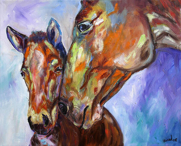 Horse Art Print featuring the painting Mother and Child by Mary Jo Zorad