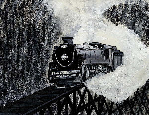 Trains Art Print featuring the painting Mountain Train by Pj LockhArt