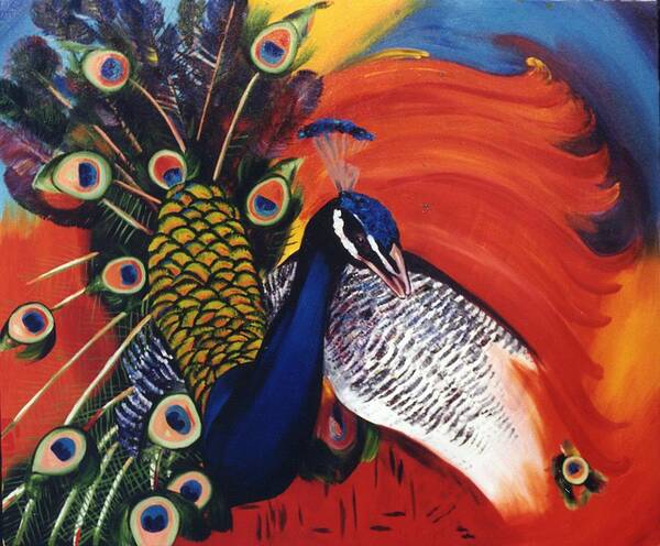 Birds Art Print featuring the painting Mr Peacock by Lisa Boyd