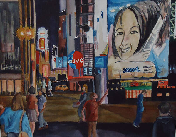 City Art Print featuring the painting Night in Time Square by Charme Curtin