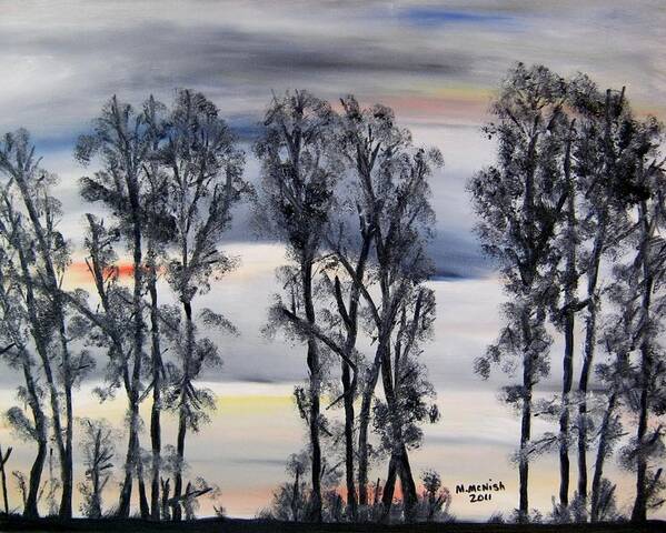 Treeline Art Print featuring the painting Nightfall approaching by Marilyn McNish