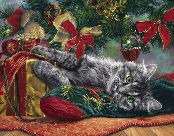 Cat Art Print featuring the painting Noel by Lucie Bilodeau