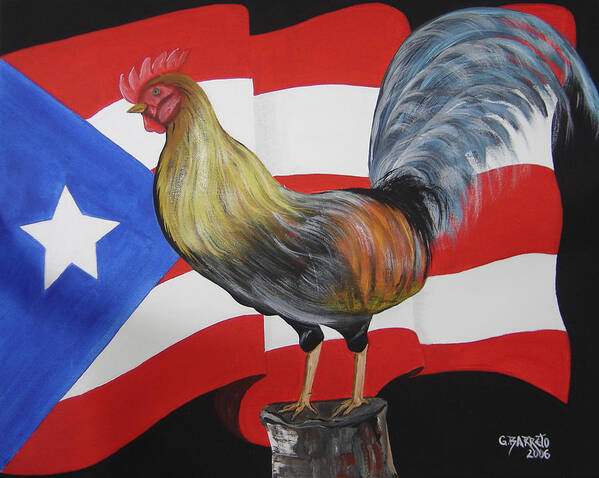 Rooster In Island Of Puerto Rico Art Print featuring the painting Nuestro Orgullo meaning Our Pride by Gloria E Barreto-Rodriguez