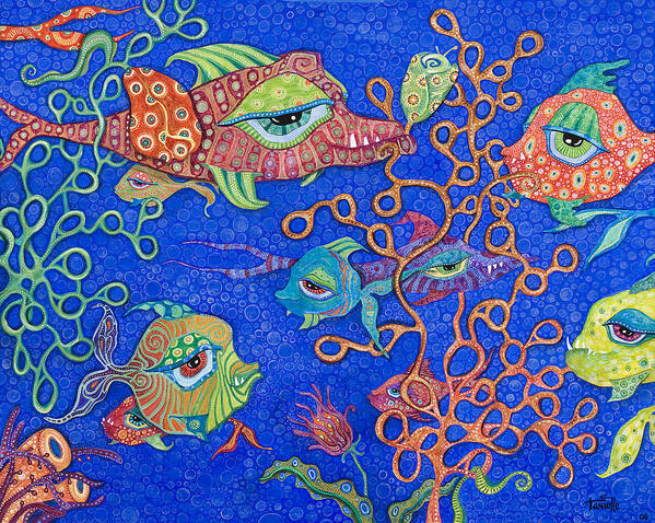 Fish In The Ocean Art Print featuring the painting Ocean Carnival by Tanielle Childers