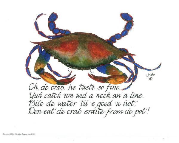 Gullah Crab Verse Art Print featuring the painting Oh de crab by Vida Miller