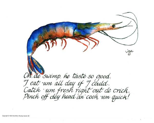Gullah Shrimp Verse Art Print featuring the painting Oh de swimp by Vida Miller