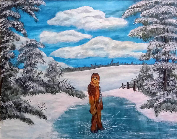 Landscape Art Print featuring the painting Chewbacca on thin ice by Penny Darr