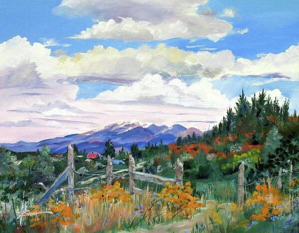 Mountains Art Print featuring the painting Old North Fence-In Colorado by Adele Bower
