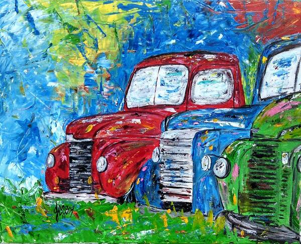 Old Trucks Art Print featuring the painting Old Trucks 11 by Jessica Burgess