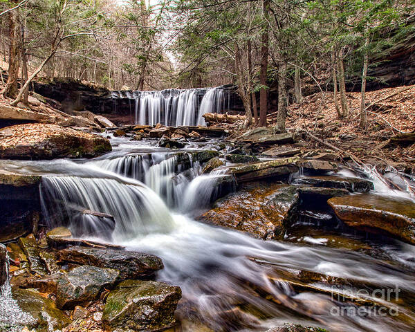 Another Spectacular Waterfalls From Rickett's Glen State Park In Pennsylviannia. This Is The Oneida Waterfalls Shot From Below To Incorporate A Few Minor Falls Into The Shot As Well. Art Print featuring the photograph Oneida Falls by Rod Best