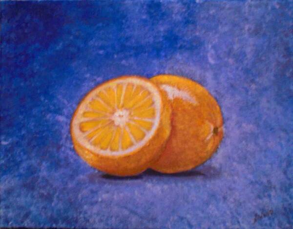 Orange Art Print featuring the painting Orange and a Half by Nancy Sisco