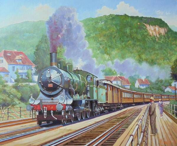 Steam Art Print featuring the painting Orient express 1920 by Mike Jeffries