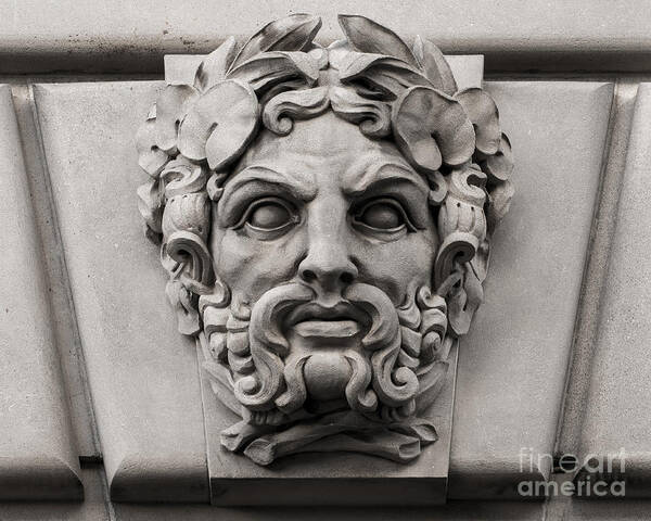 Stone Face Art Print featuring the photograph Ornamental Carved Stone Face - Washington DC by Gary Whitton