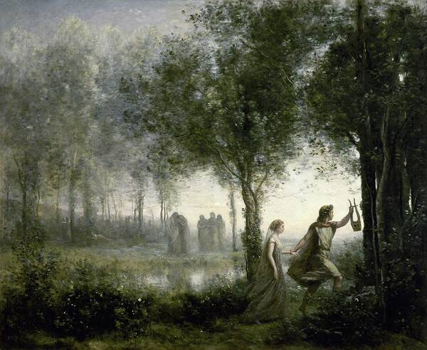 Jean Corot Art Print featuring the painting Orpheus Leading Eurydice by Jean Corot