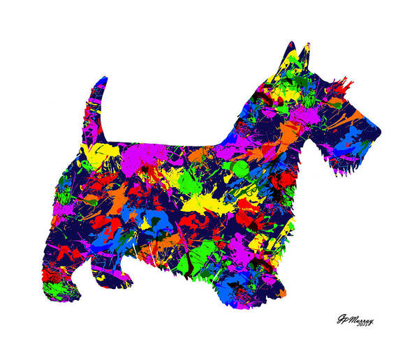 Paint Splatter Art Art Print featuring the digital art Paint Splatter Scottish Terrier by Gregory Murray